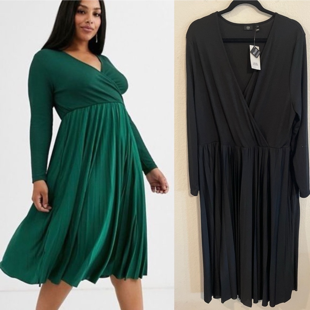 River Island Women's Faux Midi Dress Size 24 Black Stretch Longline Flowy